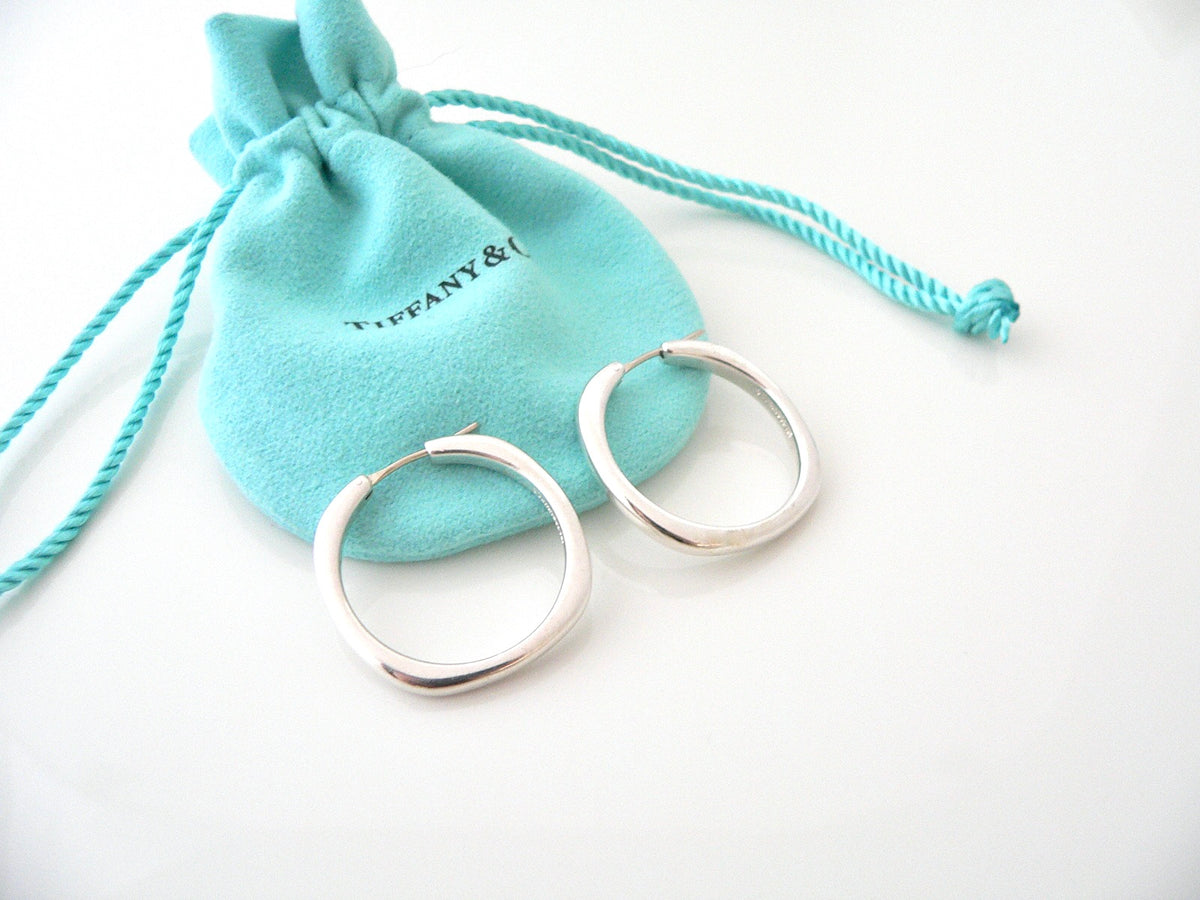 Tiffany & Co Silver Cushion Square Hoop Earrings Large Classic 