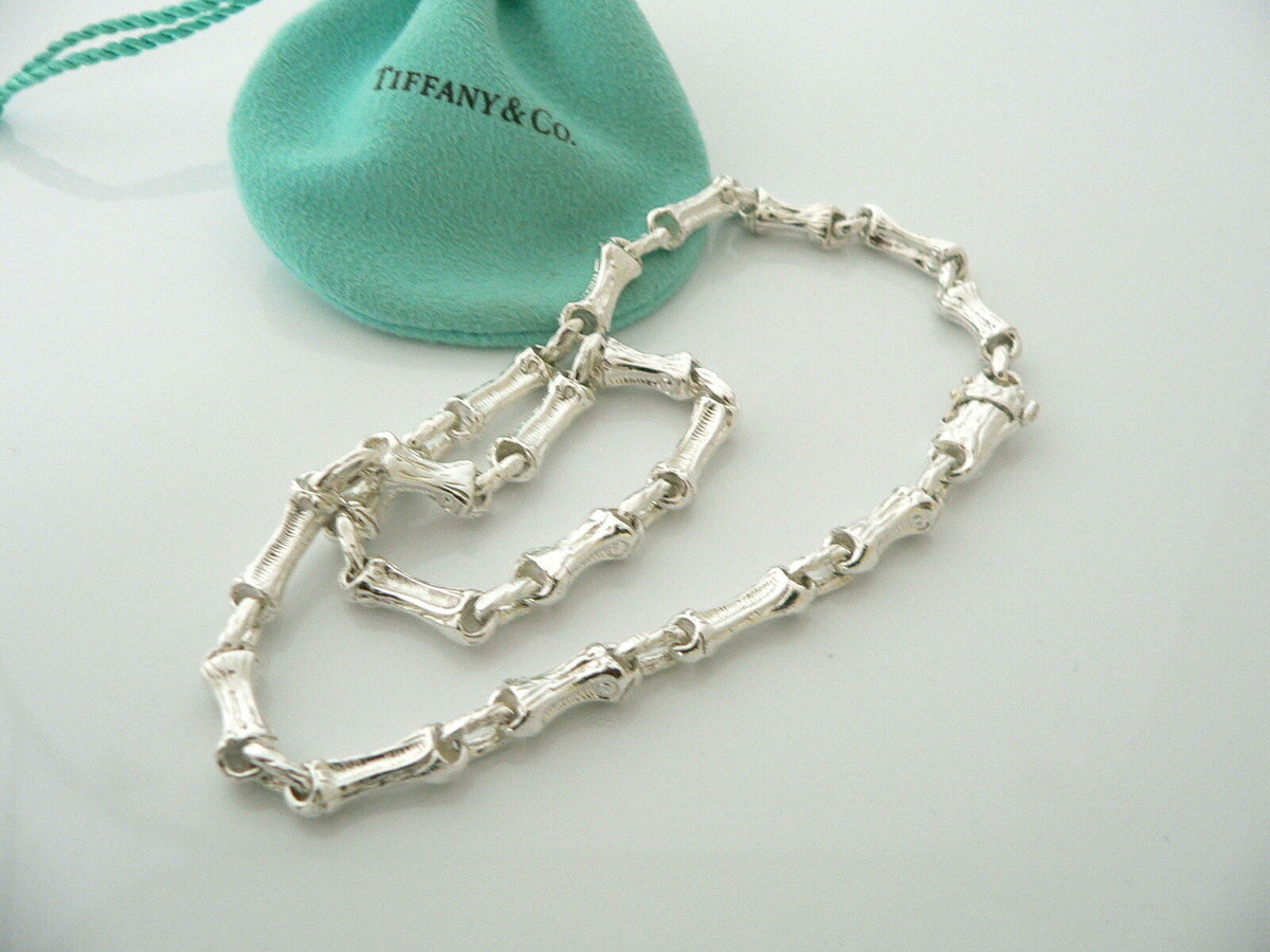 Tiffany & Co Bamboo Necklace Link Pendant Silver Nature Chain Gift Pouch  Love