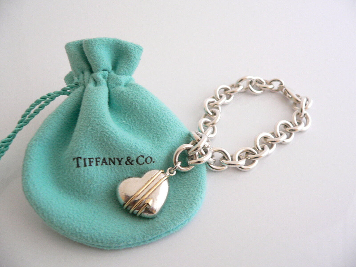 Tiffany and Co Silver 18K Gold Ball Double Heart Hook Bangle Bracelet Gift  Pouch Love Anniversary Birthday Christmas -  Israel