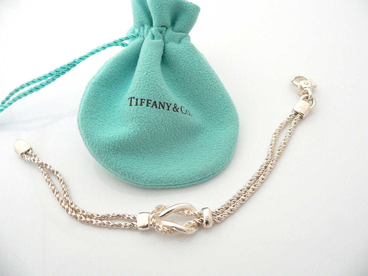 Tiffany & Co Silver Rope Love Knot Bracelet Bangle Rare 7.75 Inch 
