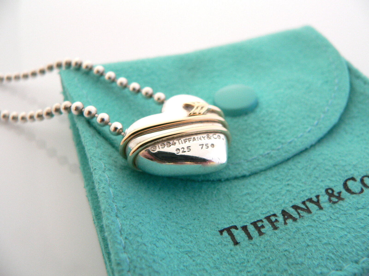 Tiffany & Co Silver 18K Gold Heart Arrow Necklace Pendant Bead