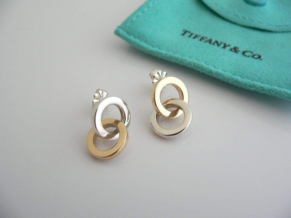 Tiffany & Co Silver 18K Gold Circles Dangling Dangle Earrings Gift 