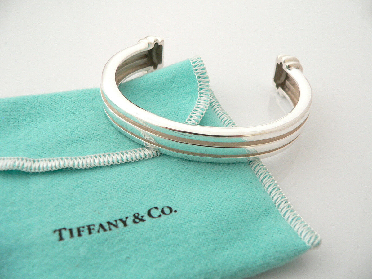 Tiffany & Co Atlas Roman Numeral Bangle Wide Silver Bracelet Love Gift  Pouch Art