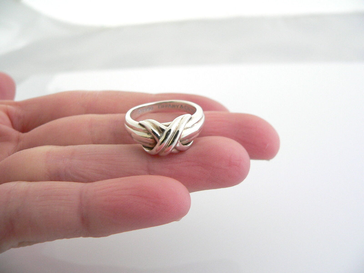 Vintage 1990 Tiffany & Co Sterling Silver Signature X shops Kiss Love Knot Ring 4.5.