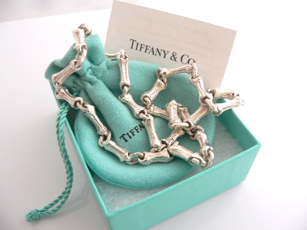 Tiffany & Co Silver Nature Bamboo Link Charm Necklace 19 Inch Chain Longer  Gift