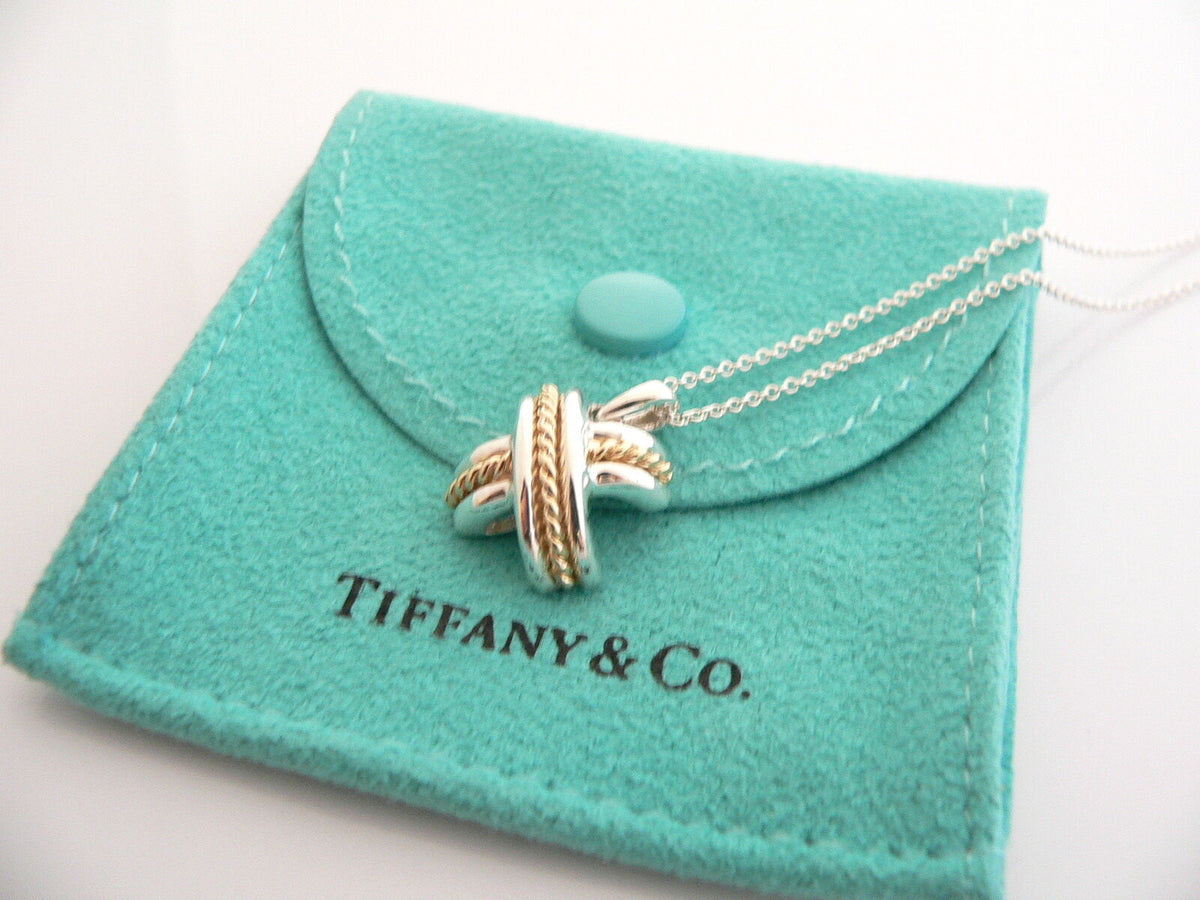Tiffany & Co Silver 18K Gold Signature X Necklace Pendant Gift
