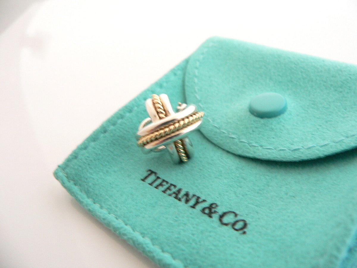 Tiffany & Co Silver 18K Gold Signature X Necklace Pendant Gift Pouch Love  Pouch