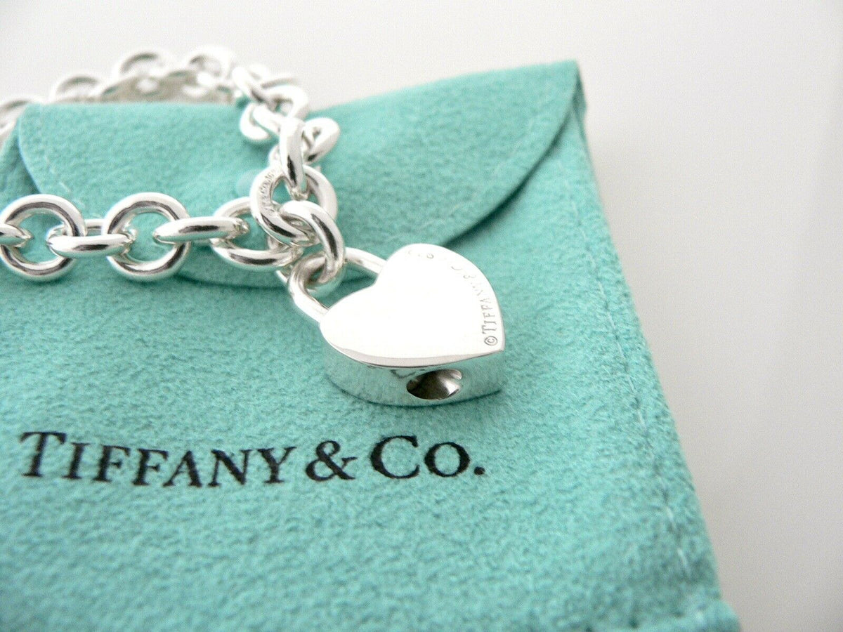 Tiffany & Co Blue Enamel Heart Padlock Bracelet Charm Love Gift