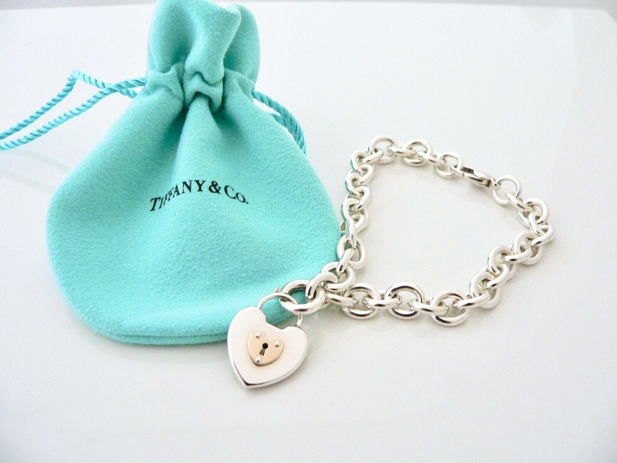 Tiffany & Co. 18k Rose Gold Heart Lock Sterling Silver Charm Bracelet  Tiffany & Co.