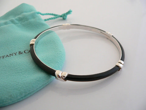 Tiffany & Co Silver Black Enamel Signature X Bangle Bracelet Rare Gift Love Pouch