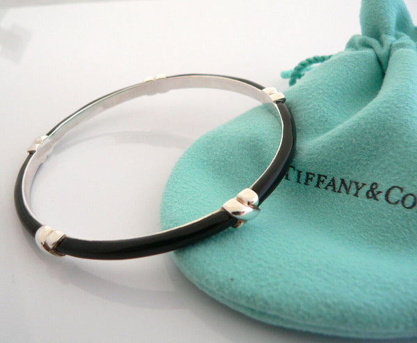 Tiffany & Co Silver Black Enamel Signature X Bangle Bracelet Rare Gift Love Pouch