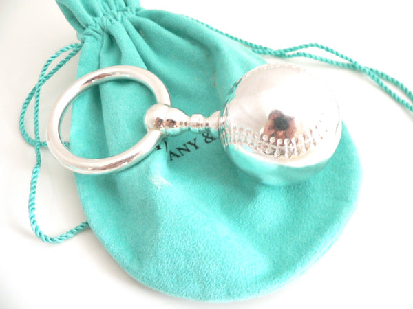 Tiffany & Co Silver Baseball Baby Rattle Teether Rare Sports Heirloom Gift Pouch