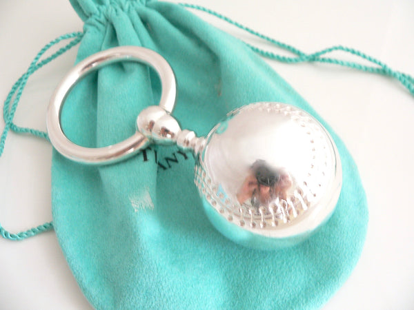 Tiffany & Co Silver Baseball Baby Rattle Teether Rare Sports Heirloom Gift Pouch