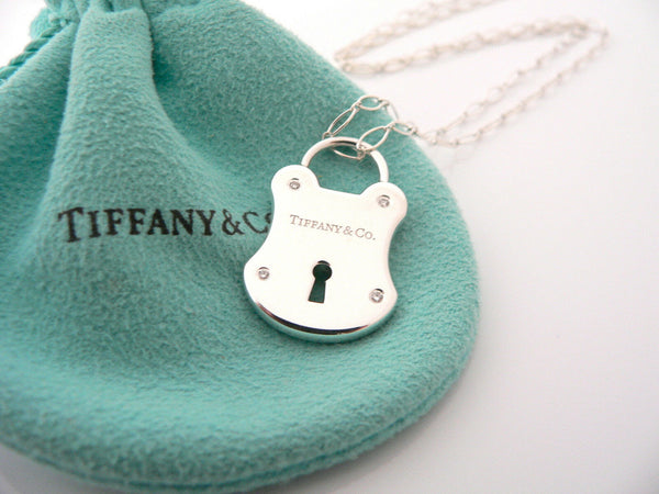 Tiffany & Co Silver Diamond Locks Padlock Necklace Pendant 16 In Chain Gift Love