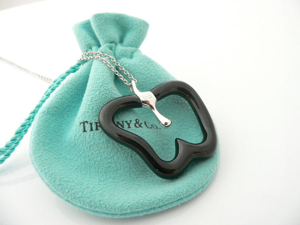 Tiffany & Co Silver Peretti Large Black Jade Apple Necklace 33 Inch Gift Pouch