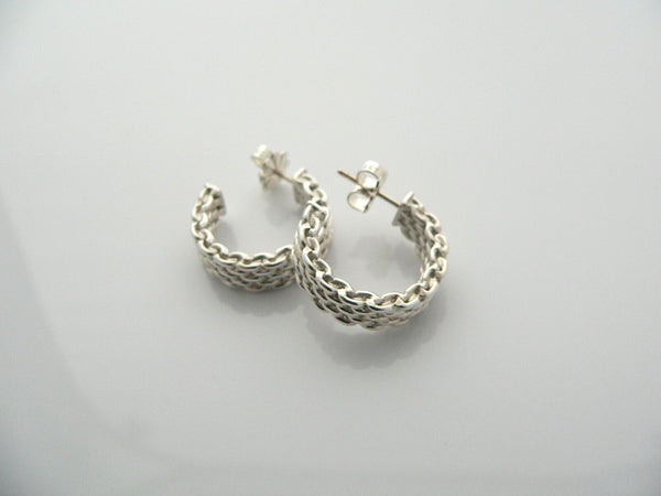 Tiffany & Co Silver Somerset Mesh Weave Hoops Earrings Studs Gift Love Statement