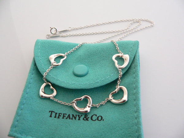 Tiffany & Co Silver Peretti 5 Five Open Heart Pendant Necklace Charm Chain Gift