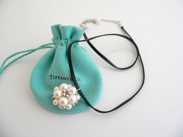 Iridesse Tiffany & Co Silver Pearl Cluster Necklace Pendant Extendable Gift Love