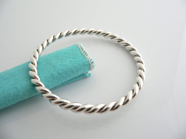 Tiffany & Co Silver Twist Twirl Bangle Bracelet Stackable Gift Pouch Love T Co