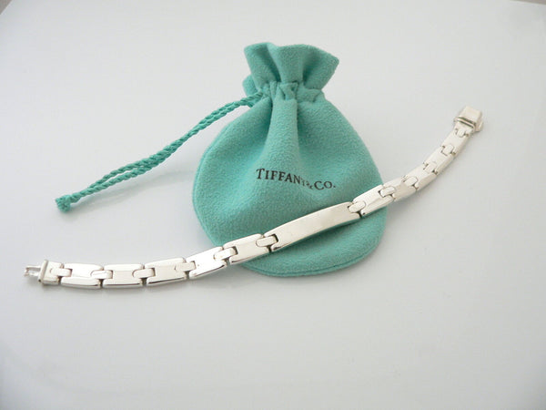 Tiffany & Co Silver Rectangle ID Link Bracelet Bangle Gift Pouch Personalize