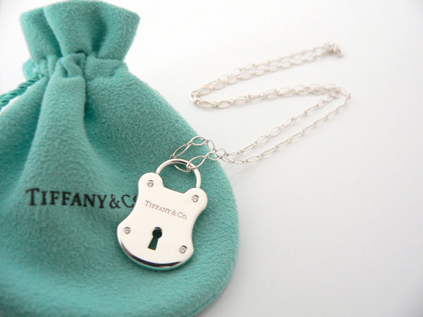 Tiffany & Co Silver Diamond Locks Padlock Necklace Pendant 16 In Chain Gift Love