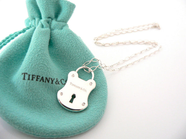 Tiffany & Co Silver Diamond Locks Padlock Necklace Pendant 16 In Chain Gift Love