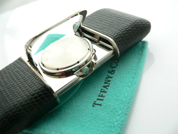 Tiffany & Co Atlas Travel Watch Clock Black Leather Excellent Vintage Gift Pouch