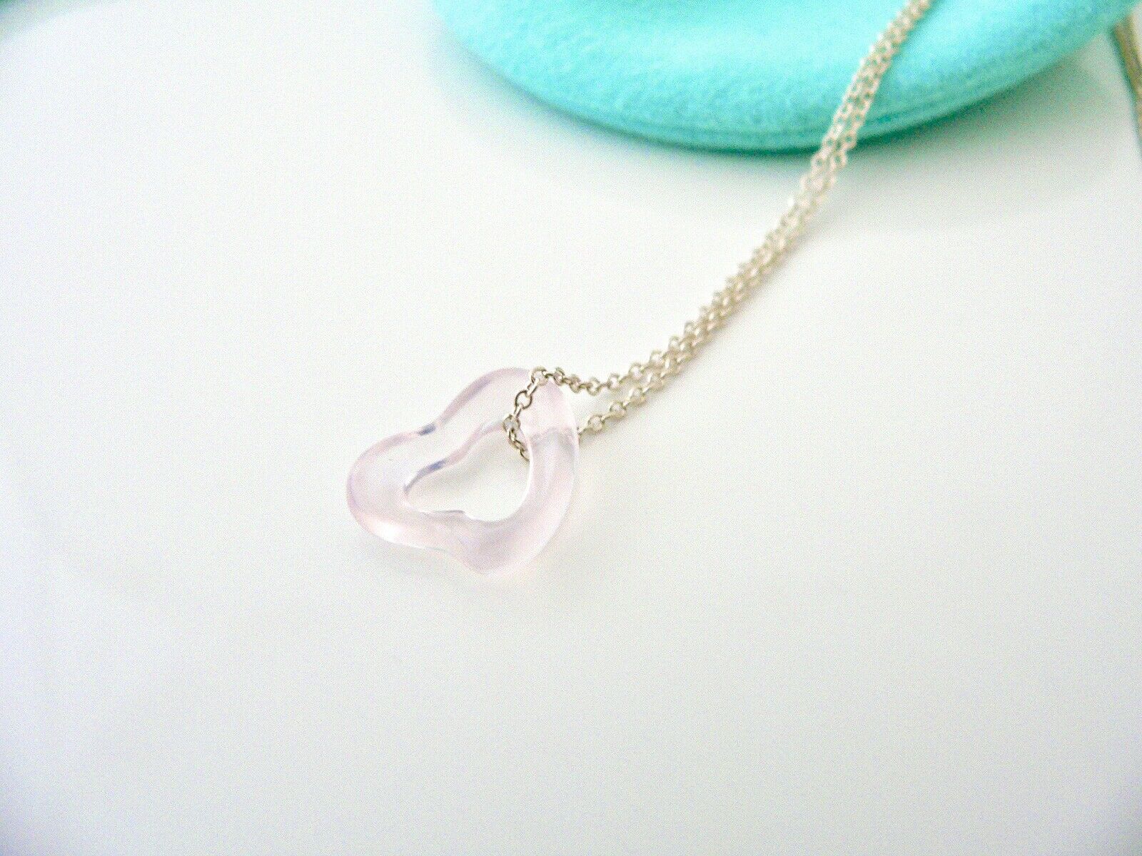 Tiffany & Co Pink Heart Necklace Gemstone Pendant Charm Silver Gift Pouch Love