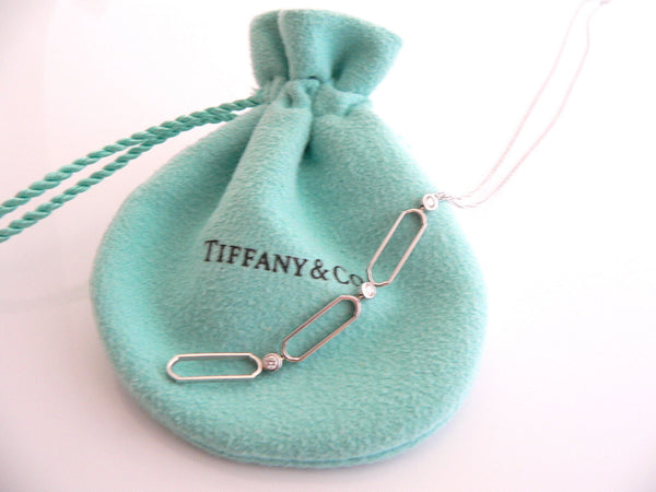 Tiffany & Co 18K Gold Necklace Diamonds Oval Link Paper Clip Dangling Pendant