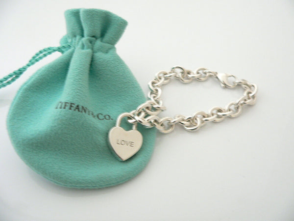 Tiffany & Co Silver LOVE Heart Bracelet Bangle Padlock Charm 7.75 Inch Gift Love