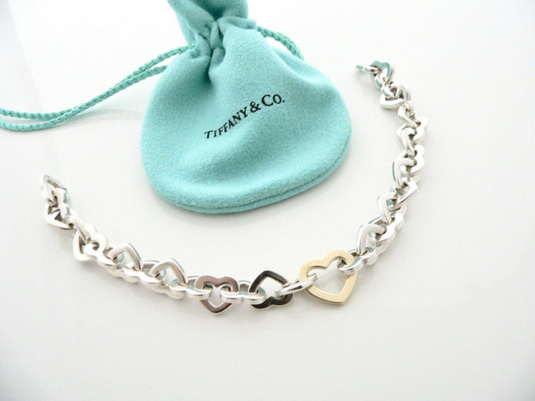 Tiffany & Co Silver 18K Gold Heart Links Bracelet Chain Gift Love 8 In Longer