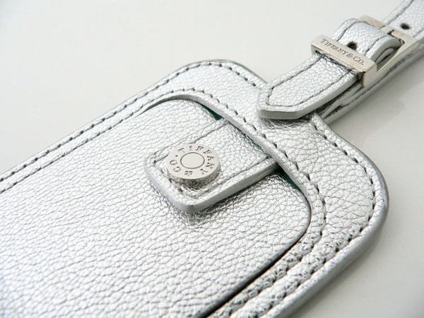 Tiffany & Co Silver Leather Luggage Tag Textured Gift Golf Bag Tag Traveler Cool