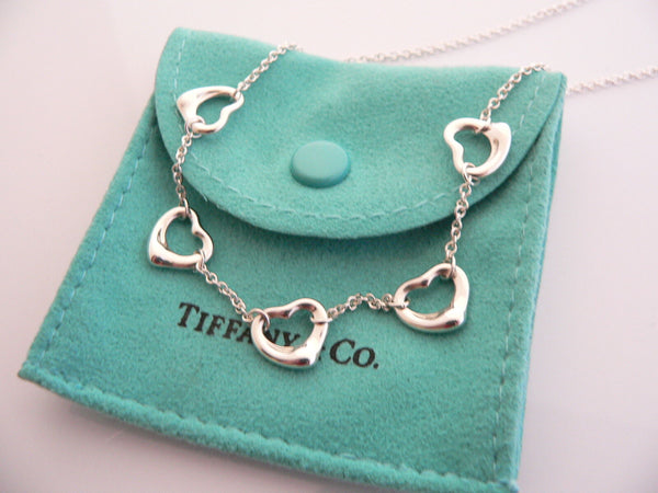 Tiffany & Co Silver Peretti 5 Five Open Heart Pendant Necklace Charm Chain Gift