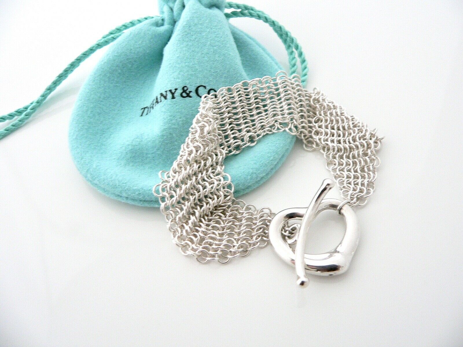 Tiffany & Co Silver Peretti Open Heart Mesh Bracelet Bangle Gift Pouch Love  Art