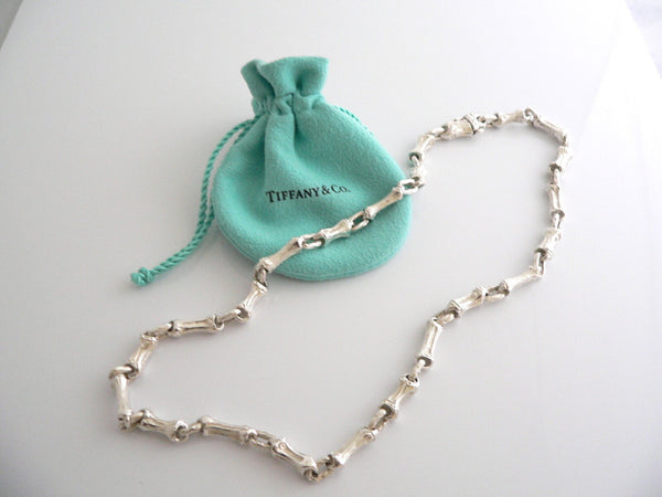 Tiffany & Co Silver Nature Bamboo Link Charm Necklace 19 Inch Chain Longer Gift