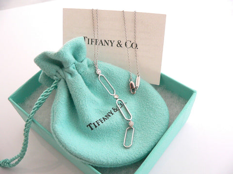 Tiffany & Co 18K Gold Necklace Diamonds Oval Link Paper Clip Dangling Pendant