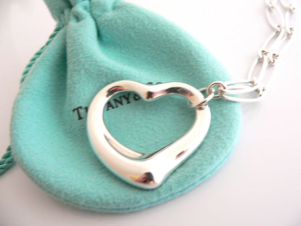 Tiffany & Co Peretti Silver Open Heart Link Necklace Pendant Charm Gift Pouch