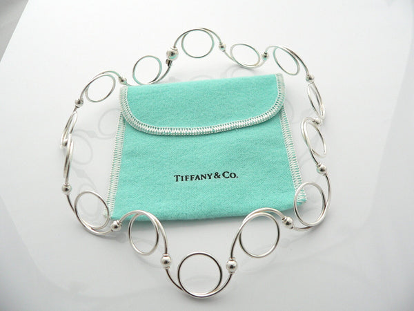 Tiffany & Co Bead Necklace Pendant Link Chain Swirly Twirl Gift Pouch Birthday