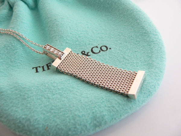 Tiffany & Co Silver Diamond Mesh Dangling Dangle Necklace Pendant Gift Love Rare