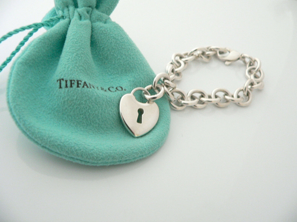 AUTHENTIC TIFFANY & CO STERLING LARGE HEART KEYHOLE LOCK CHARM NECKLACE!