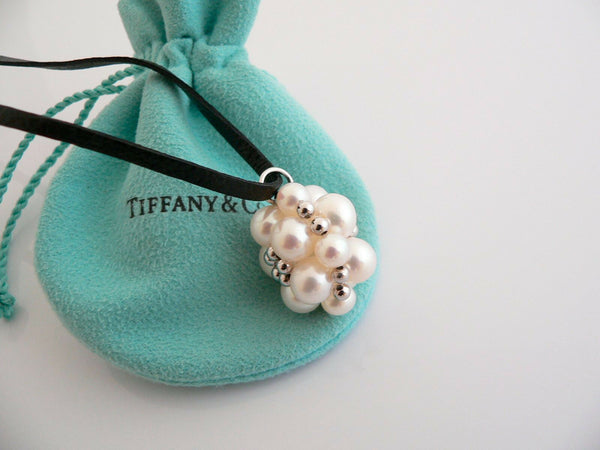 Iridesse Tiffany & Co Silver Pearl Cluster Necklace Pendant Extendable Gift Love