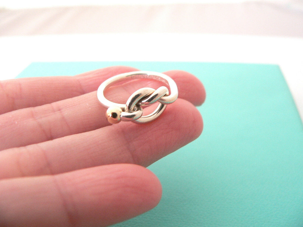 Tiffany & Co Silver 18K Gold Love Knot Ring Band Sz 5.75 Gift love