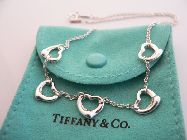 Tiffany & Co Silver Peretti 5 Five Open Heart Pendant Necklace Charm Chain Gift