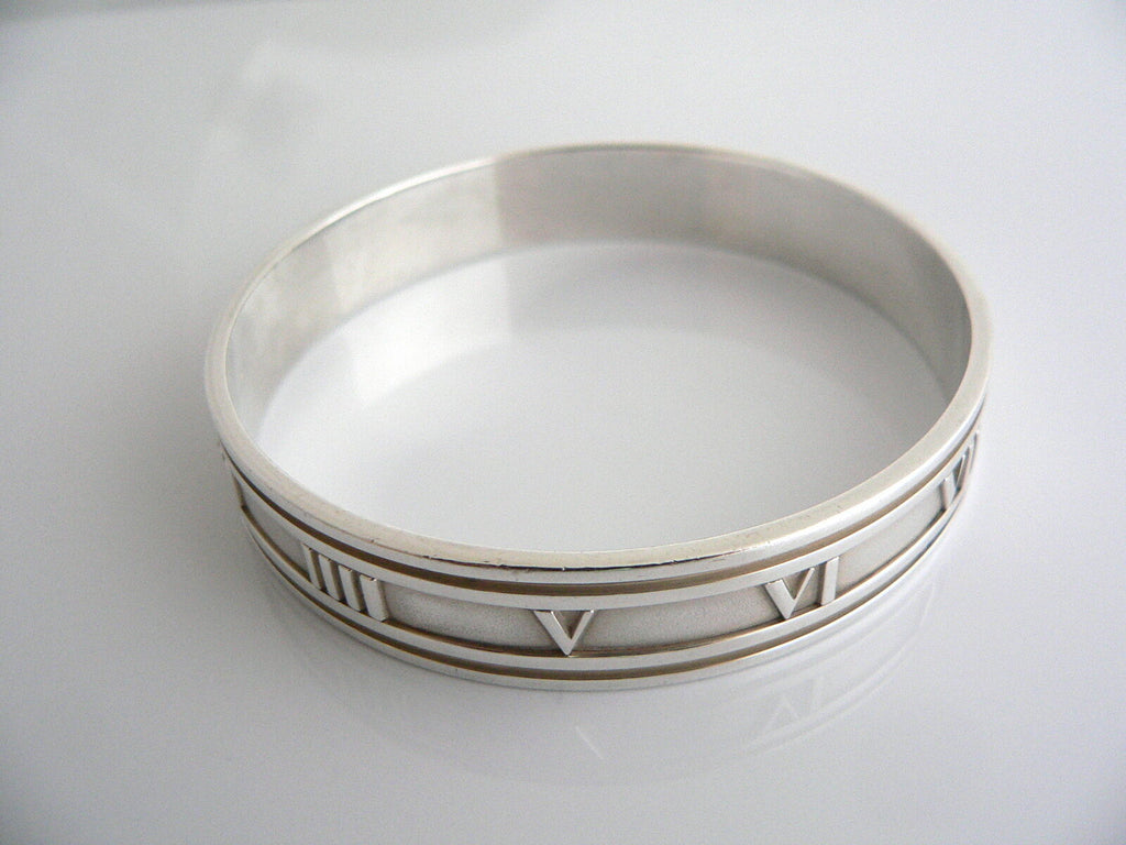 Tiffany & Co Atlas Roman Numerals Cuff Bracelet Small size Silver 925 Bangle