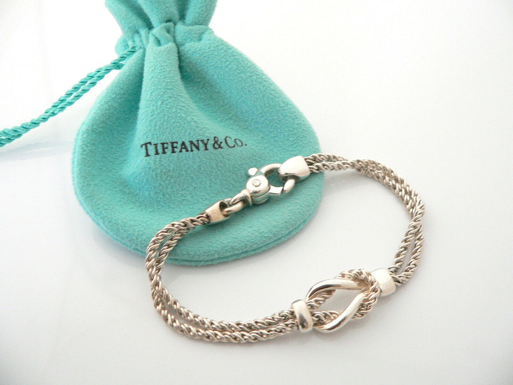 Tiffany & Co Silver Double Rope Knot Bracelet Bangle Rare 7.5 In 