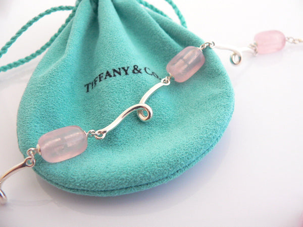 Tiffany & Co Pink Quartz Necklace Rose Twirl Pendant Charm Chain Silver Gift Art