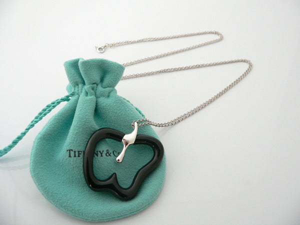 Tiffany & Co Silver Peretti Large Black Jade Apple Necklace 33 Inch Gift Pouch