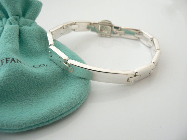 Tiffany & Co Silver Rectangle ID Link Bracelet Bangle Gift Pouch Personalize