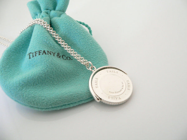 Tiffany & Co Heads Tails Necklace Coin Flip  Pendant Charm Chain Love Gift Pouch