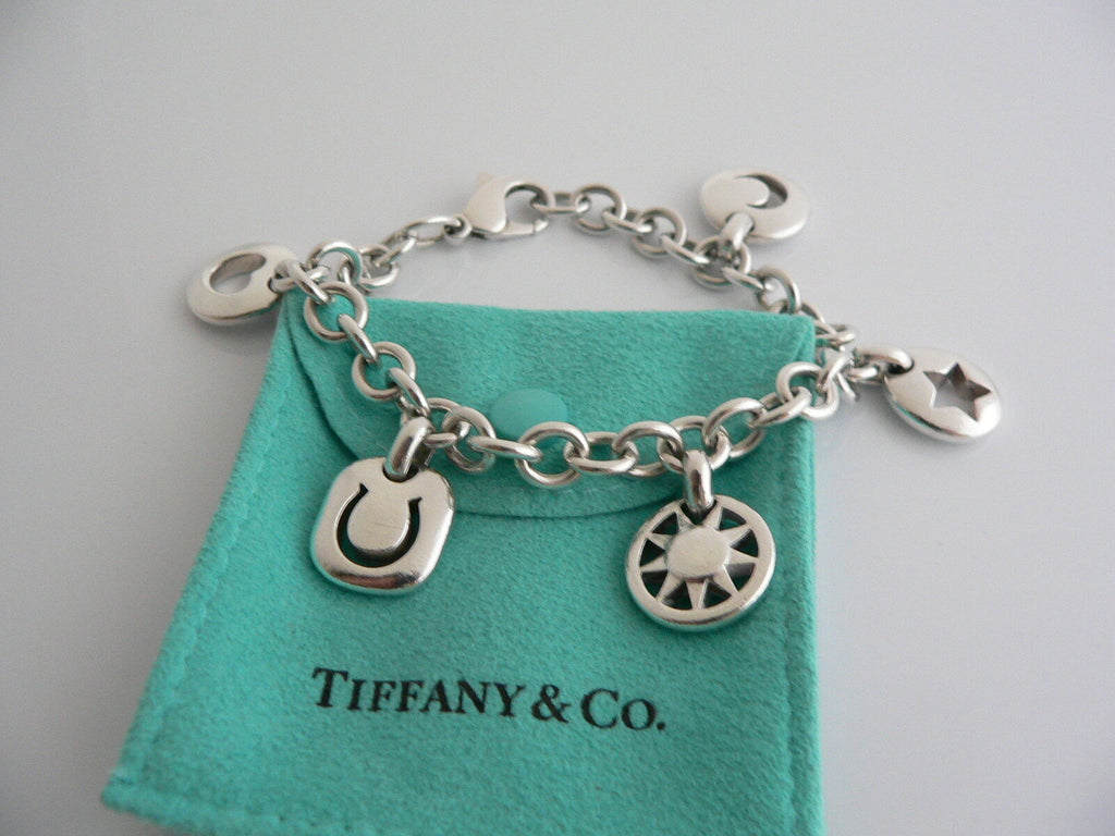 Tiffany & Co Silver Heart Sun Star Moon Horseshoe Bracelet Stencil